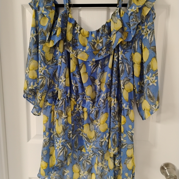 Tops - Floral Blue and Yellow Off-Shoulder Top